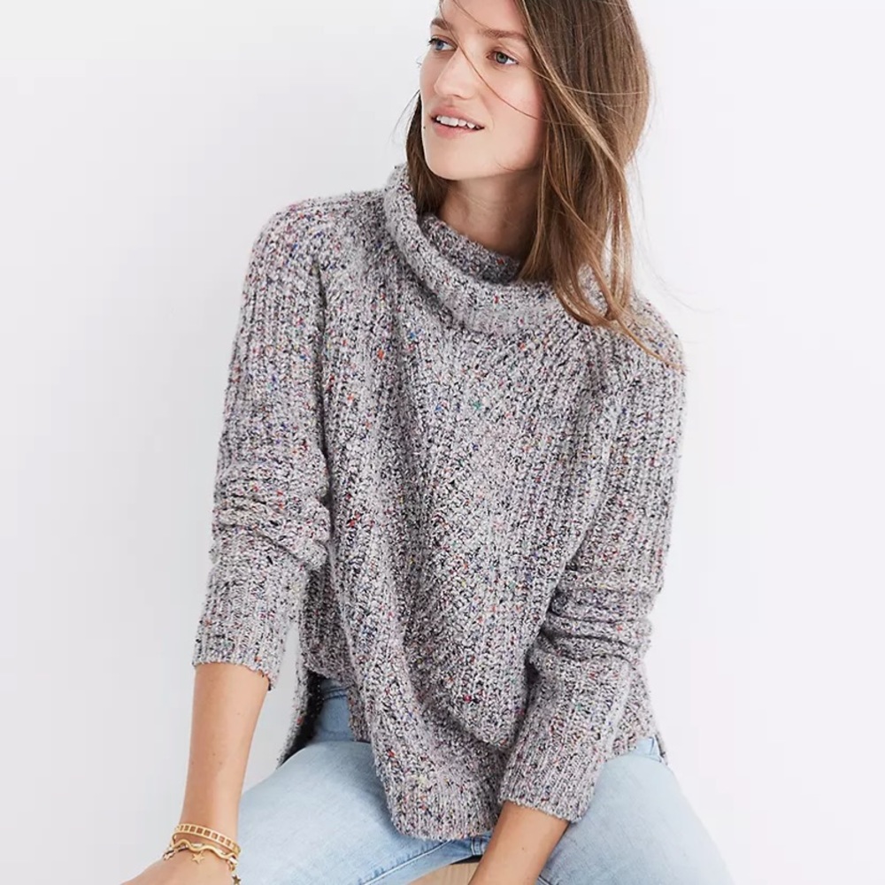 Madewell Grey color-fleck Turtleneck Sweater Top